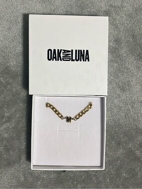 Oak And Luna Gold Initial M Cuban Link Chain Necklace Personalized With Box